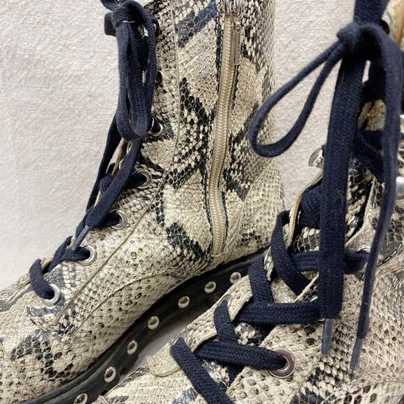 SCHUTZ Andrea Snakeskin Studded Combat Lace Up and Zip Boot Size 9.5 - Picture 11 of 16
